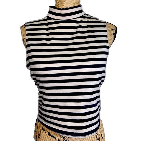 Bar III Striped Mock Neck Crop Top
